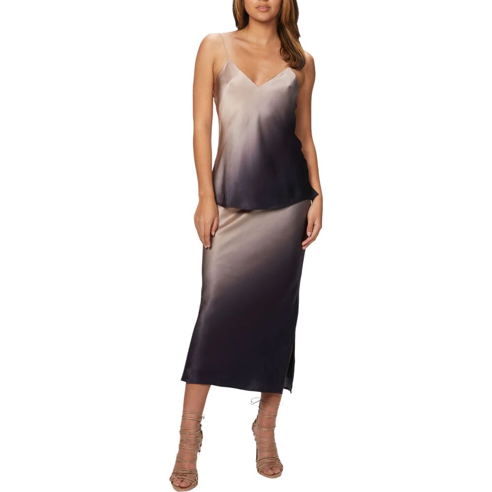 Cami NYC Jessica Silk Charmeuse Midi Skirt Navy Ombré Pencil Side Slits Sz M